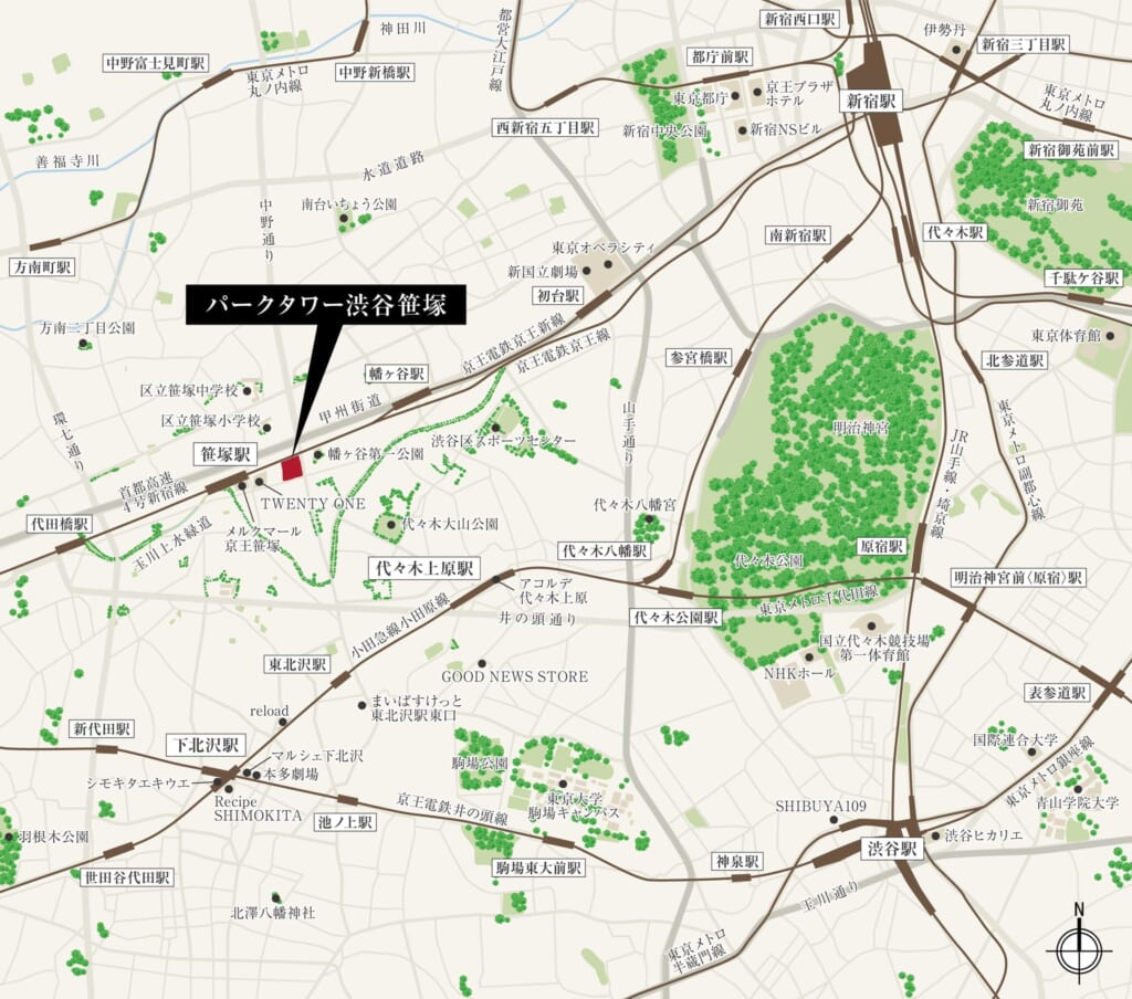 ④パークタワー渋谷笹塚の周辺地図（住井はな）スムラボ