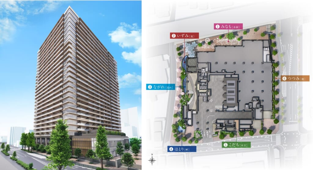 ⑤パークタワー渋谷笹塚の外観画像と配棟図と植栽（住井はな）スムラボ